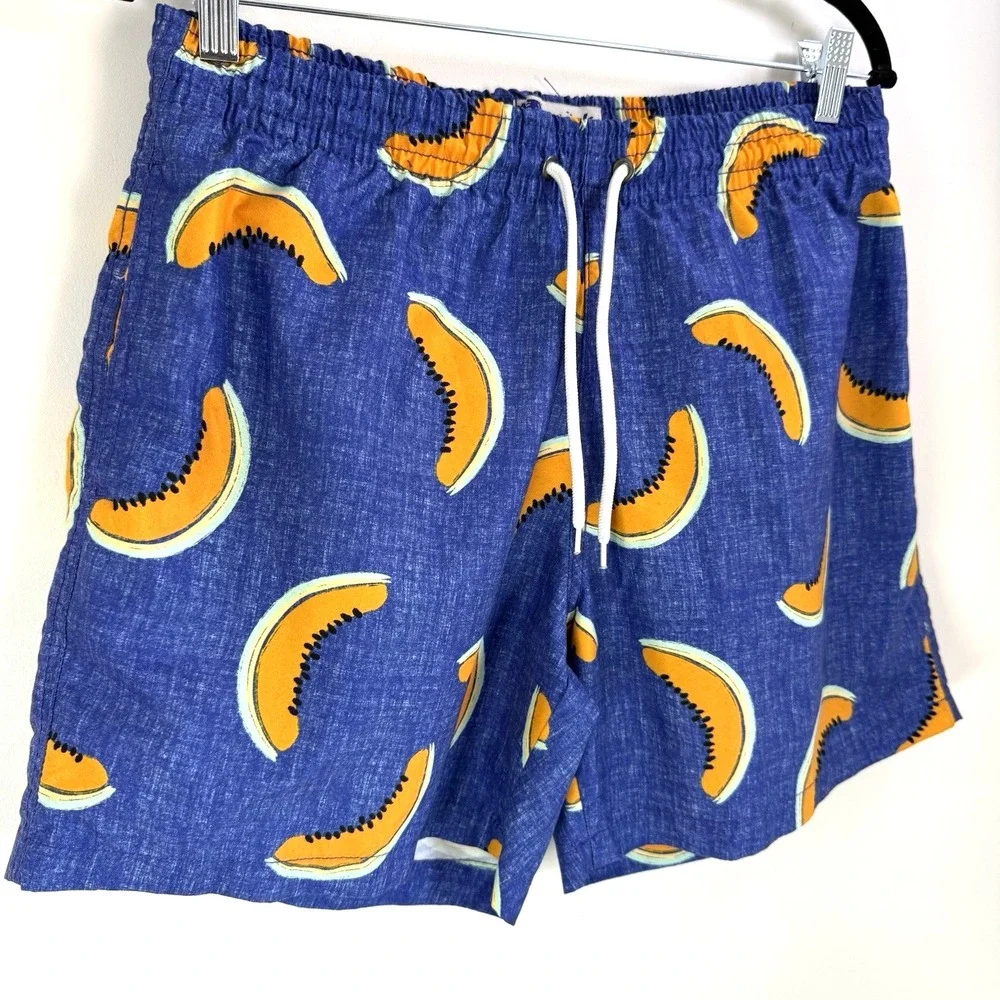 Trunks Surf & Swim Men's Blue Papaya Print Swim Trunks Size L Board‎ Shorts